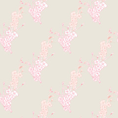 Line art illustration apple or peach brunch tree backdrop.Floral organic background. Vintage floral pattern