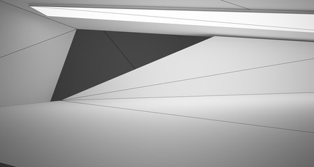 Abstract architectural white interior of a minimalist house with neon lighting. Drawing. 3D illustration and rendering.