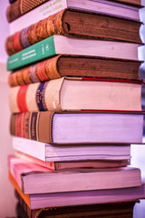 Stack of books in a library