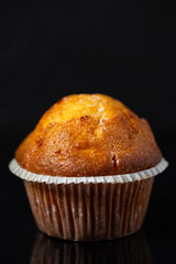 Tasty muffin closeup on a dark black backgrownd