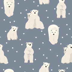 Cute polar bear in snow seamless pattern