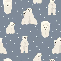 Keuken foto achterwand Grijs Schattige ijsbeer in sneeuw naadloos patroon