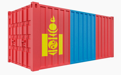 3D Illustration of Cargo Container with Mongolia Flag