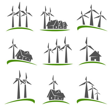 Windmill icon set. Collection icon windmill. Vector