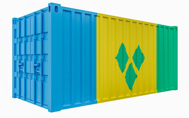 3D Illustration of Cargo Container with Saint Vincent and the Grenadines Flag