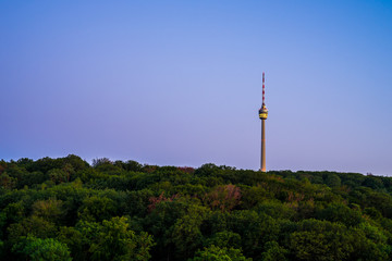 Germany, Famous television tower called fernsehturm of stuttgart city in dawning twilight mood...