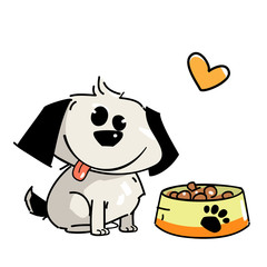 Cute Little Puppy And A Bowl Full Of   Yummy Food