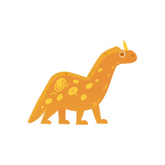 Cute yellow cartoon dinosaur with one horn