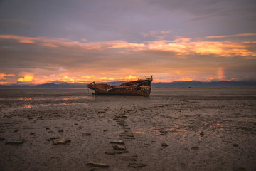 Shipwreck at sunset 