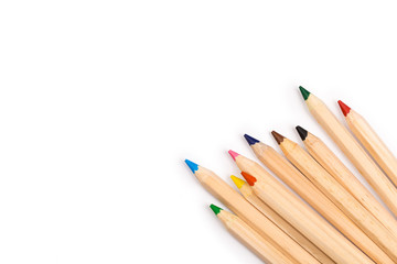 Wooden colorful ordinary pencils isolated on a white background