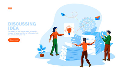 team discussing and choosing idea concept vector illustration