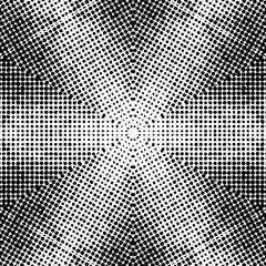 Abstract halftone psychedelic kaleidoscopic seamless pattern.