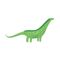 Funny dinosaur long necked cartoon flat illustration isolated on white background.