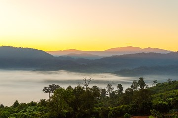 Mountain views and beautiful Mist of Phu Langka National Park, Thailand
