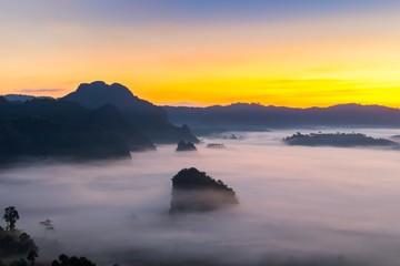 Mountain views and beautiful Mist of Phu Langka National Park, Thailand