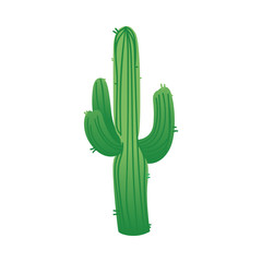 Green columnar Saguaro cactus with three branches or cacti arms cartoon style