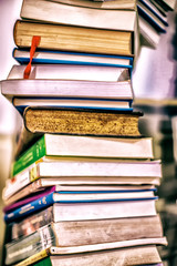 Stack of books in a library
