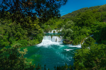 Fototapeta na wymiar Waterfalls at National Park Krka, Dalmatia, Croatia