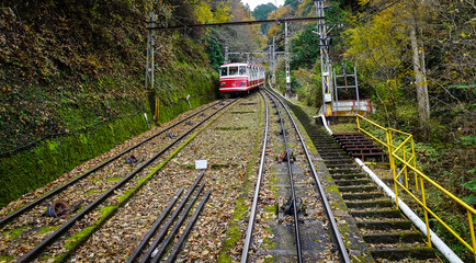 Fototapeta premium Cable tram line on the Mount Koya, Japan