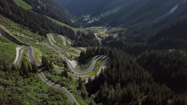 Flight over of Silvretta-Bielerhohe High Alpine Road in Vorarlberg, Austria.