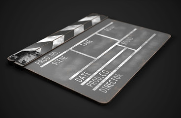 Black clapperboard. Realistic 3d illustration. Movie clapper board. 3d rendering image.