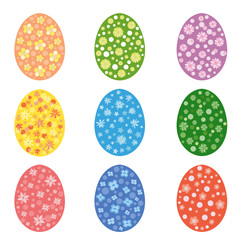 Set of vector colorful frower Easter eggs. Decoration for frower Easter design. Isolated on white background twelve Easter eggs.