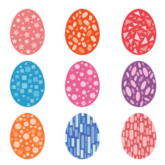 Set of vector colorful Easter eggs. Decoration for Easter design. Isolated on white background twelve Easter eggs.