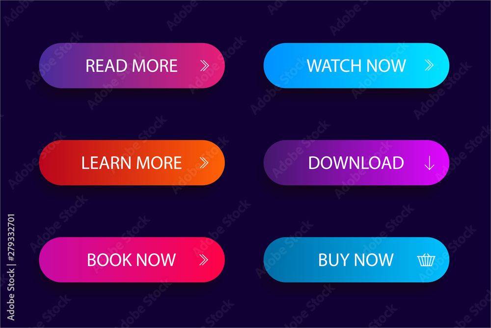 Poster set of trendy action button for web,mobile app.template navigation button menu.gradient icon submit 