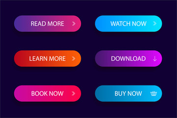 Set of trendy action button for web,mobile app.Template navigation button menu.Gradient icon submit for shop, game.vector eps10