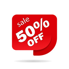 Label sale 50% off special offer. Red promo sticker of discount. Icon tag for retail. vector eps10