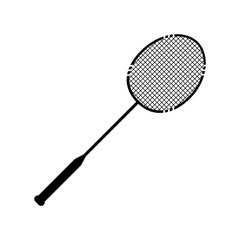 Single black badminton racket isolated on white background.