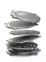 Stack of covers for sewer manhole.