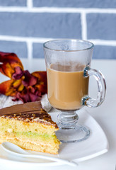 coffee with milk and cake