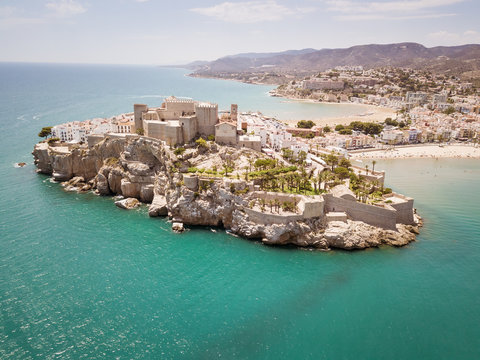 Aerial view of Pe&ntilde;&iacute;scola. Castell&oacute;n province. Spain
