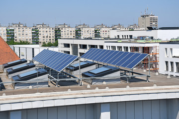 Solar panels on the roof of a building