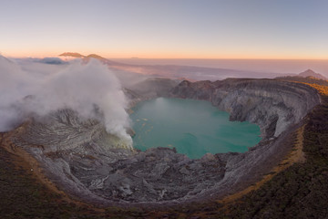 Indonesia Kawah Ijen Volcano crater.Kawah Ijen is famous place attraction for tourist.Ijen volcano complex is a group of composite volcanoes located on East Java, Indonesia