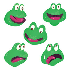 Fototapeta premium Vector set of cute green smilling frog faces isolated on white background