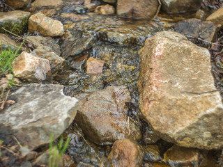 spring stream flows between large stones