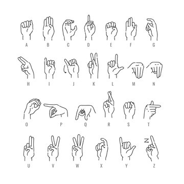 Deaf english alphabet in line art isolated on white background.