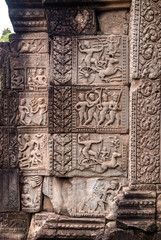 Wall with image on low-reliefs, Angkor Wat temple, Siem Reap, Cambodia