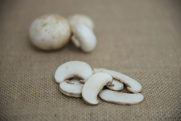 Fresh champignon mushroom vegetable in the kitchen - fresh mushroom vegetable cooking concept