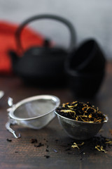 Tea herbs on infuser