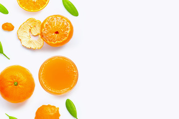 High vitamin C, Fresh orange juice with fruits, isolated on white. Juicy and sweet