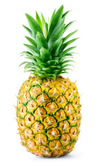 Obraz premium Pineapple isolate. Pineapple on white background. Whole pineapple with leaves.