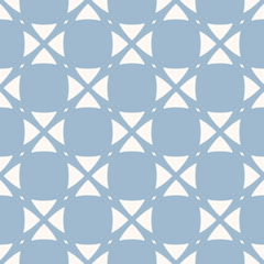 Vector blue and white abstract geometric seamless pattern with floral shapes