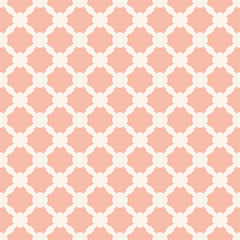 Vector geometric seamless pattern with carved shapes, grid, net. Pink and beige