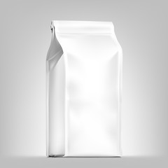 Quad seal bag package mockup. Vector illustration on grey background. Can be use for coffee, tea, salt, snack, flour and etc. Packaging mockup ready for your design. EPS10.	