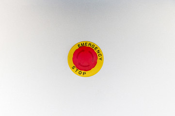 The red emergency button or stop button for Hand press. STOP Button for industrial machine,...