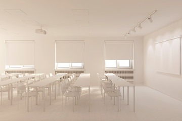 3d illustration. The conference hall in white computer stuff