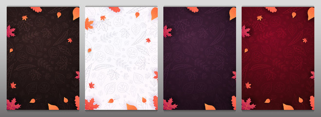 Set of Autumn backgrounds with leaves for shopping sale or promo poster and frame leaflet or web banner and social media. - 279345541